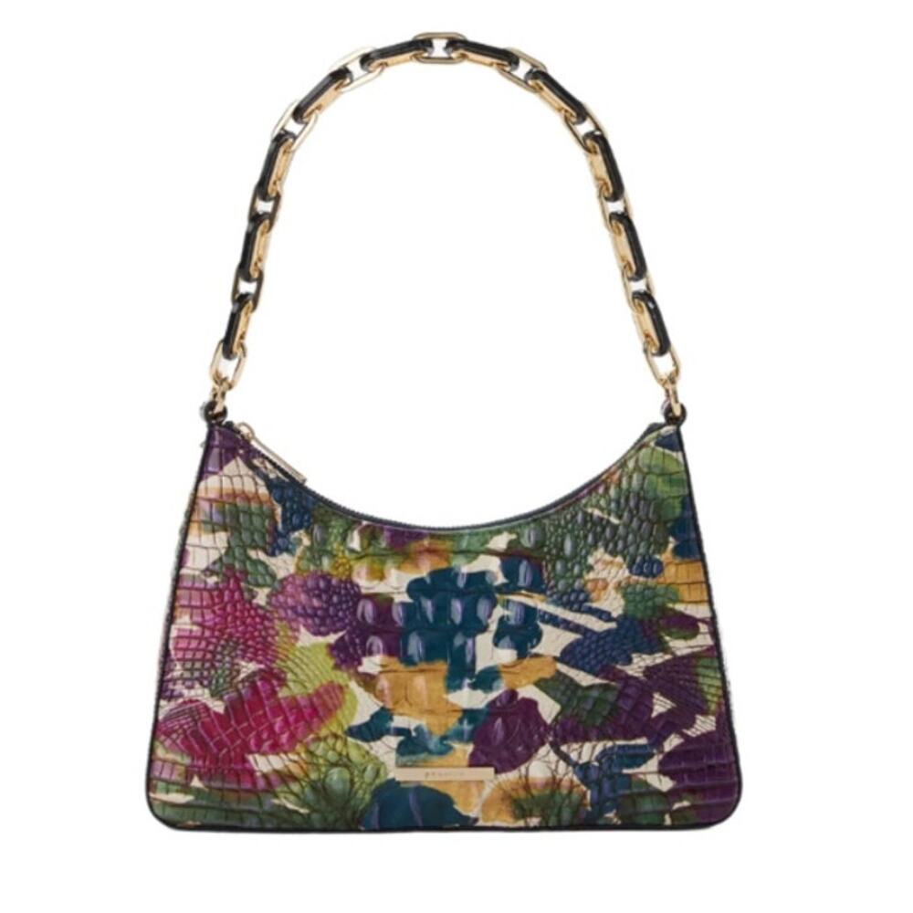 Brahmin Mod Esme Wildflower Melbourne Leather Croc Embossed Shoulder Bag Purse